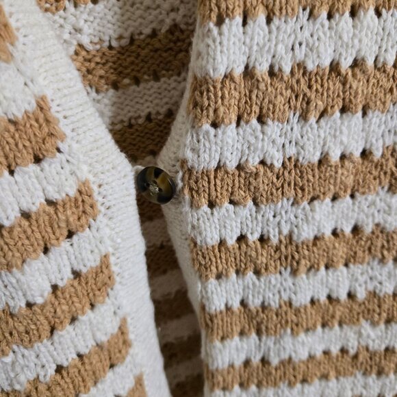 Madewell Open Stitch Cardigan Sweater In Stripe Earthen Sand Size L - Picture 7 of 10